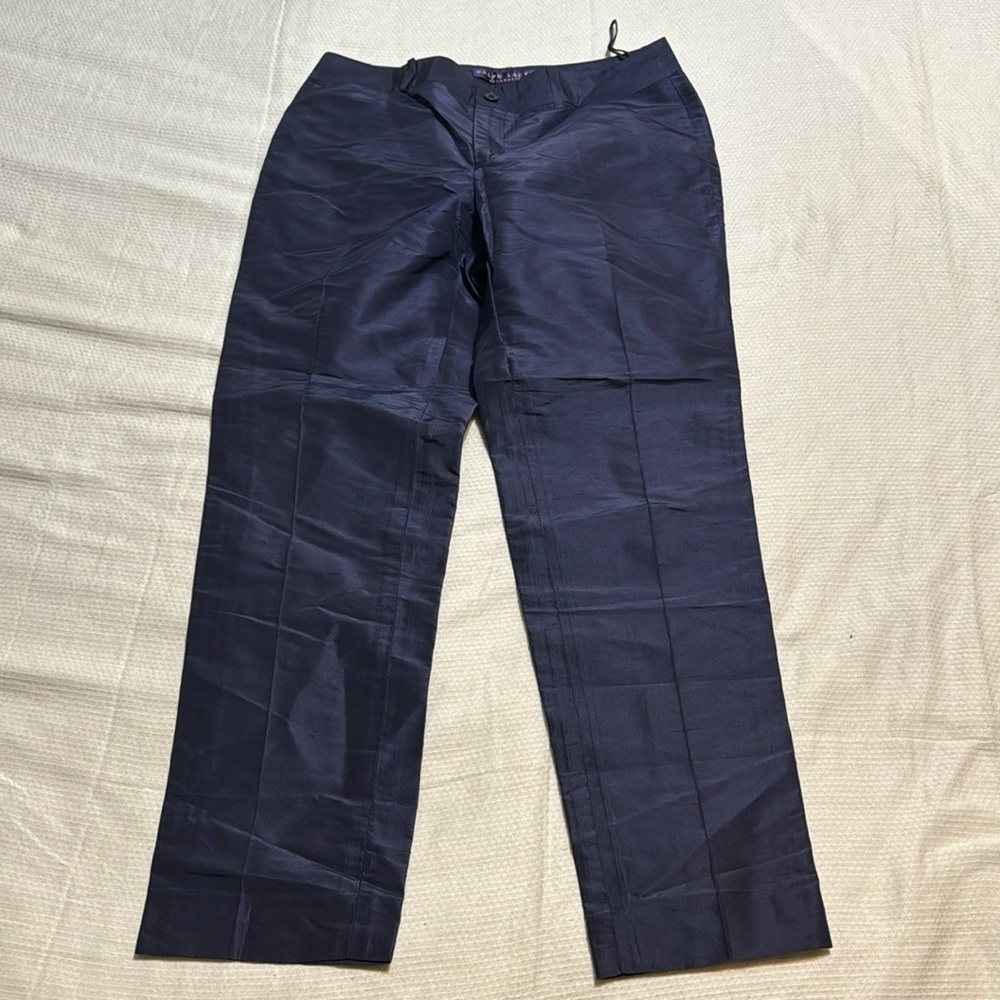 Ralph Lauren Collection Purple Label Blue Iridescent Silk Capri Pants 6